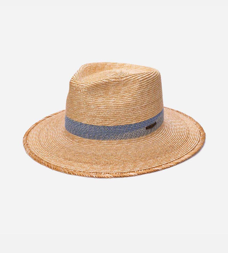 JUPITER Wheat Wide Brim Straw Fedora With Light Blue Band