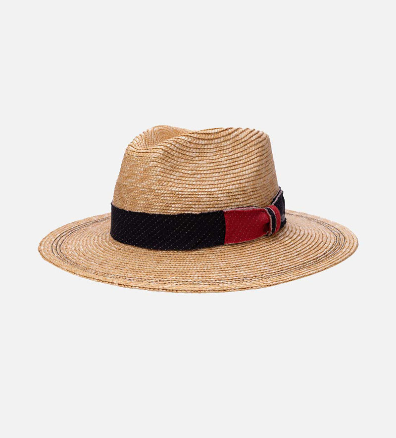 oblique view of wide brim summer straw hat