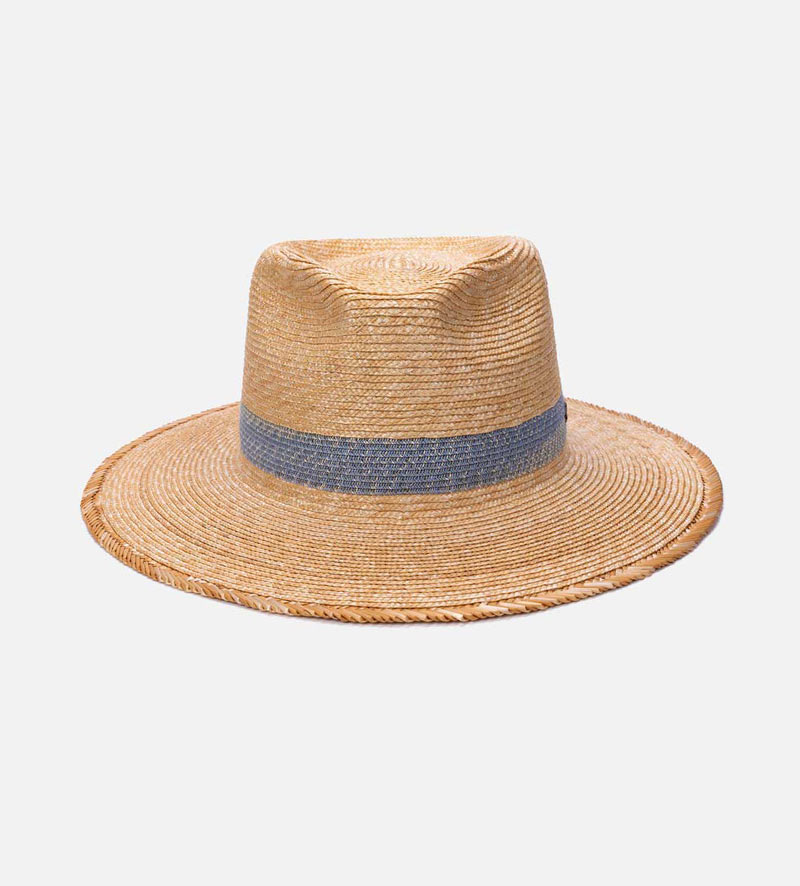 front view of wide brim straw fedora