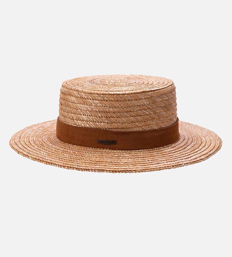 side view of flat top straw hat