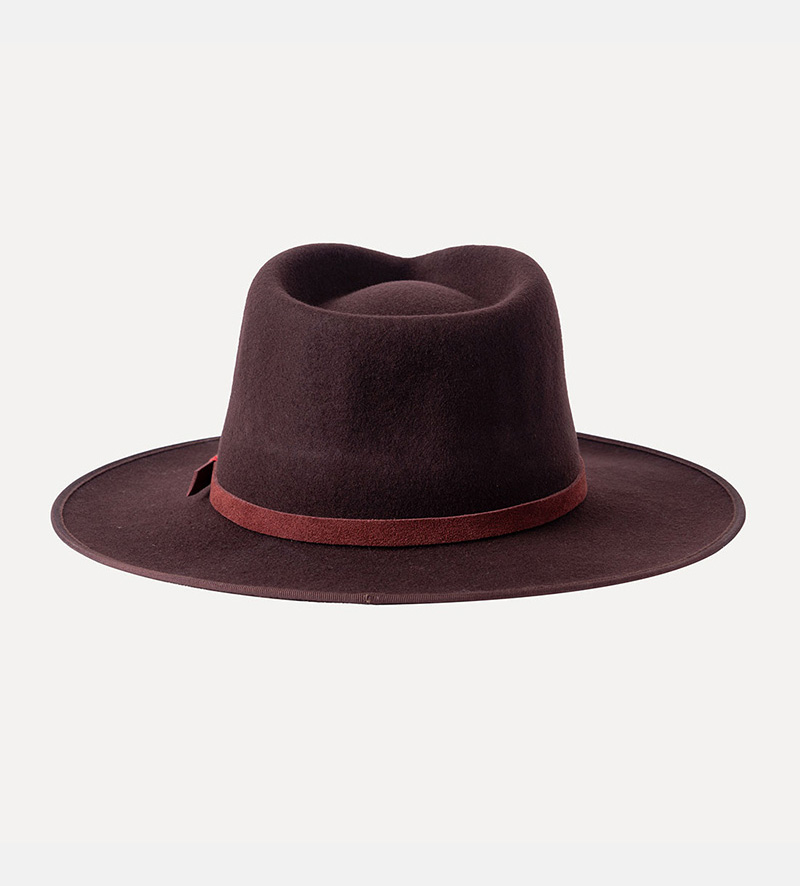 back view of mens flat brim fedora