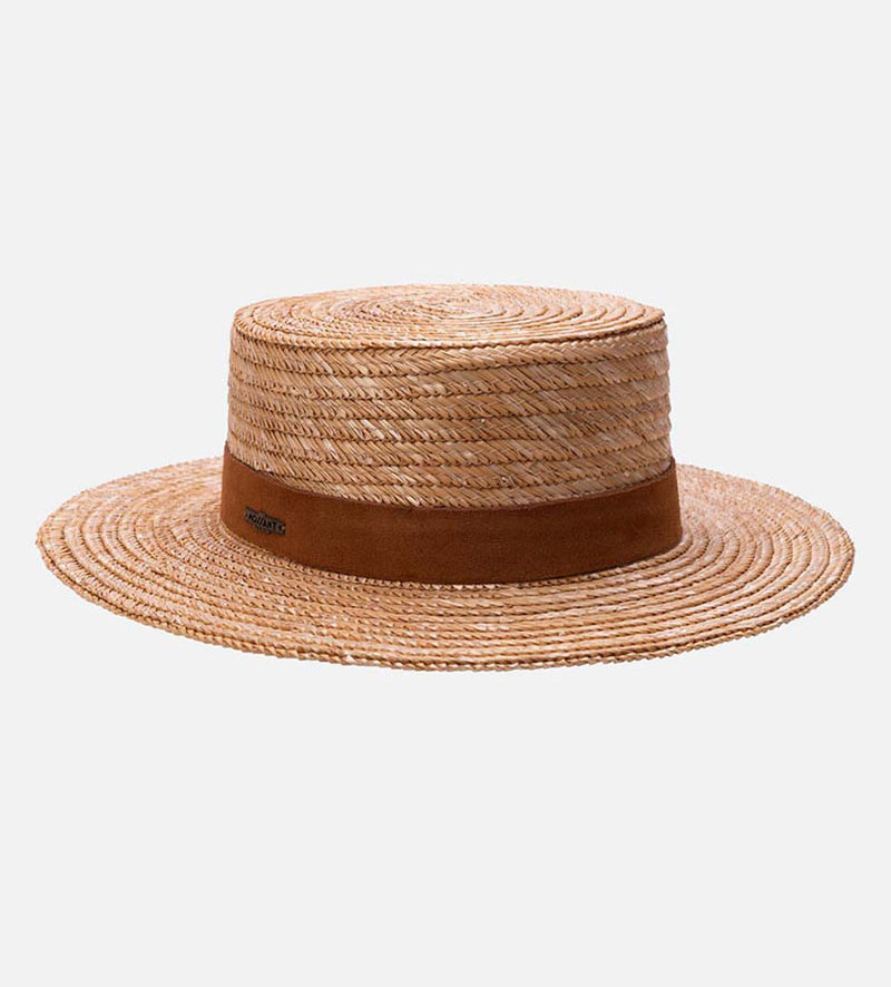 JUNO Wheat Flat Top Straw Boater Hat Wheat