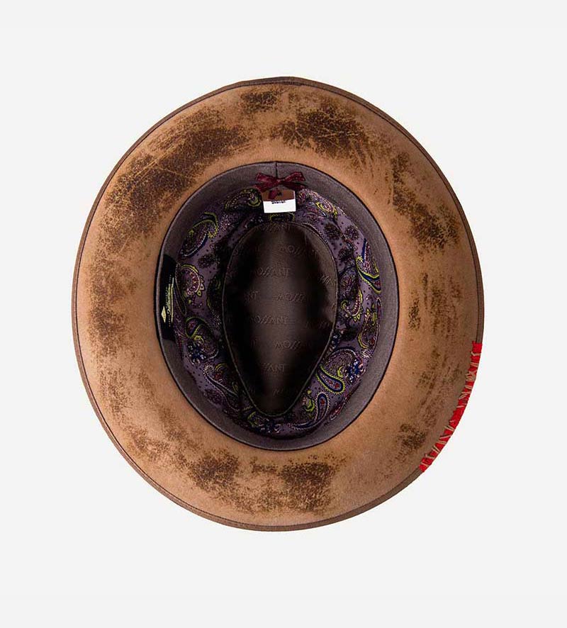 hatband view of distressed fedora hat