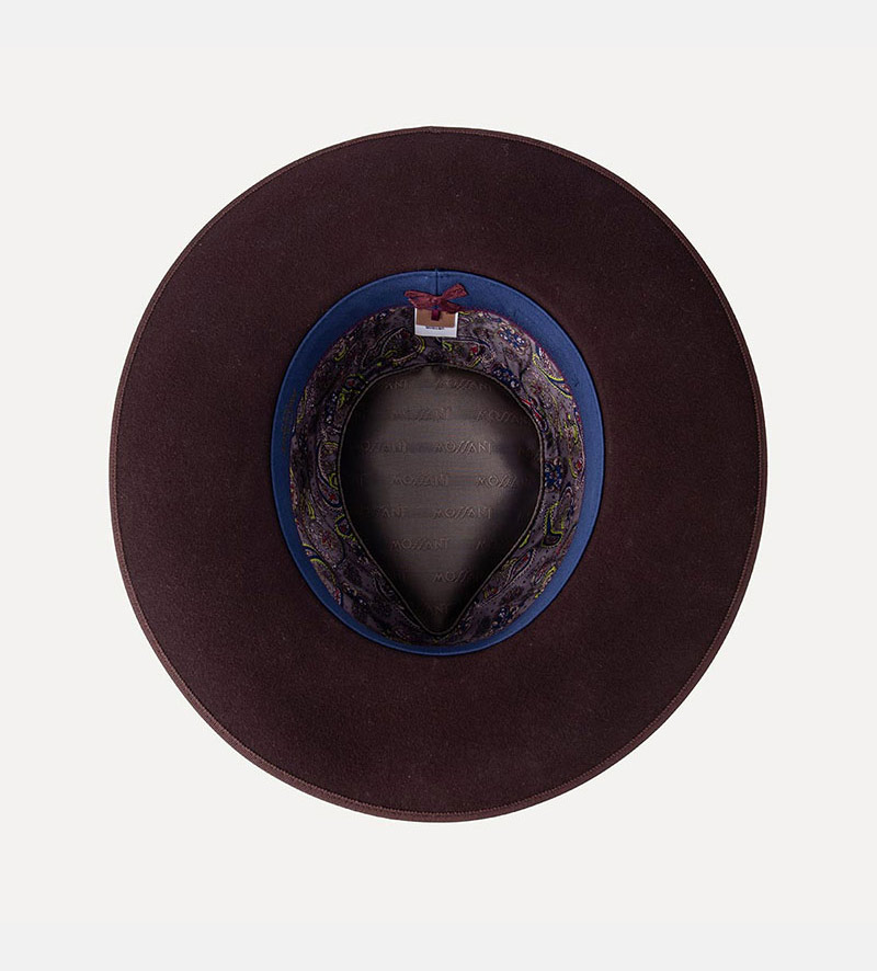 inside view of mens flat brim fedora