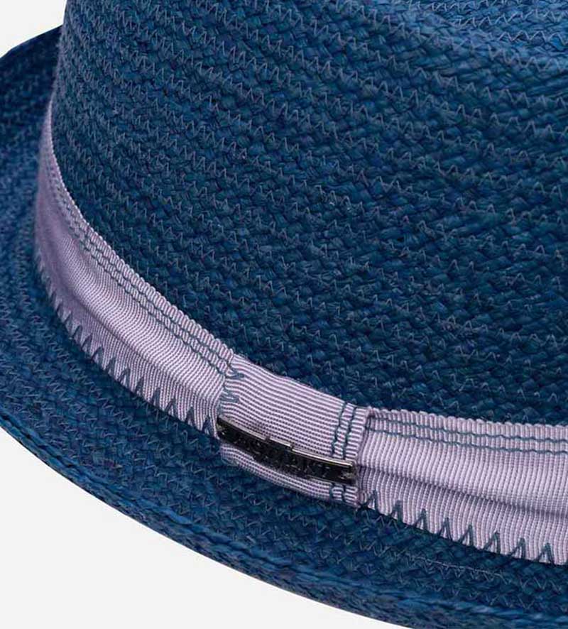 HEMERA Raffia Straw Pork Pie Short Brim Straw Hat Steelblue