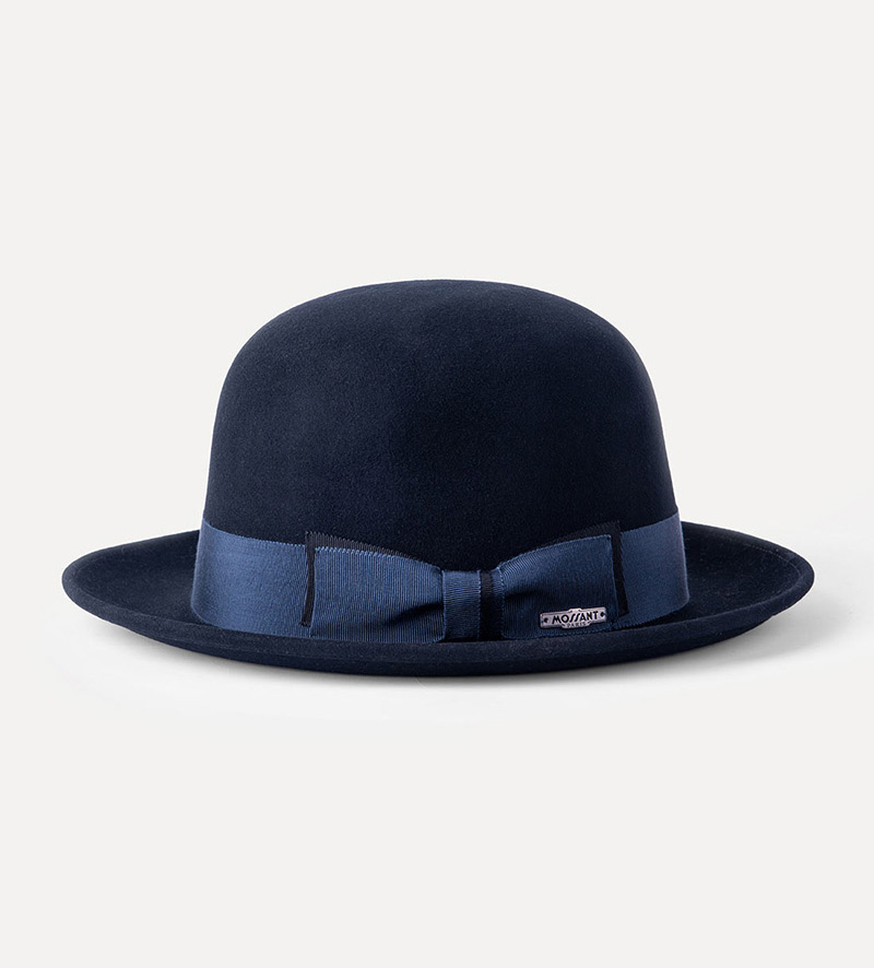 side view of black bowler hat for mens