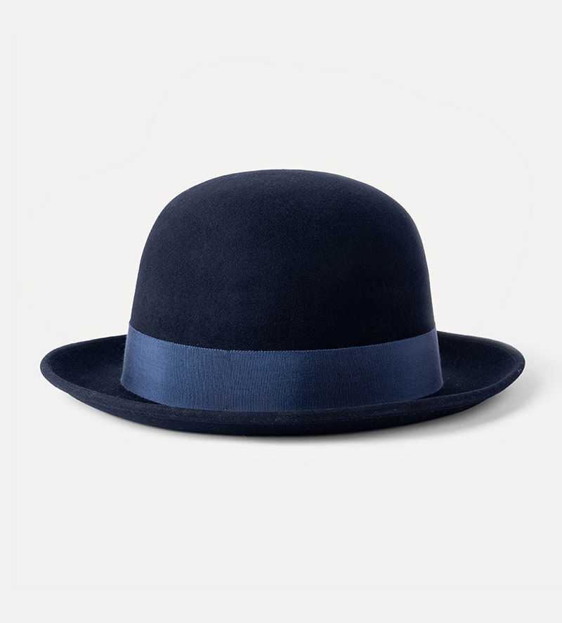 back view of black bowler hat for mens