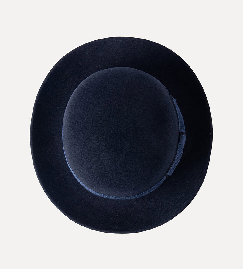top view of black bowler hat for mens