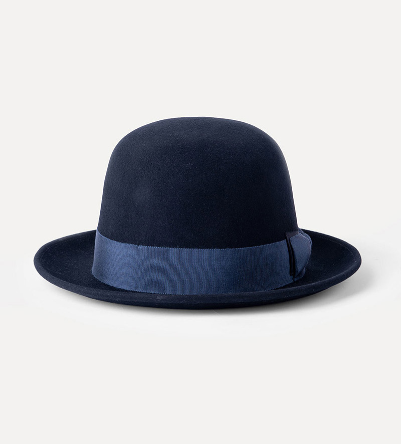 front view of black bowler hat for mens