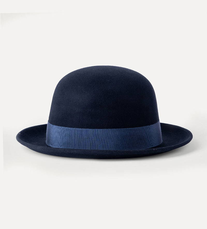 side view of black bowler hat for mens