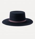 Mossant Black Boater Hat Wide Stiff Brim For Women Wool And Cashmere