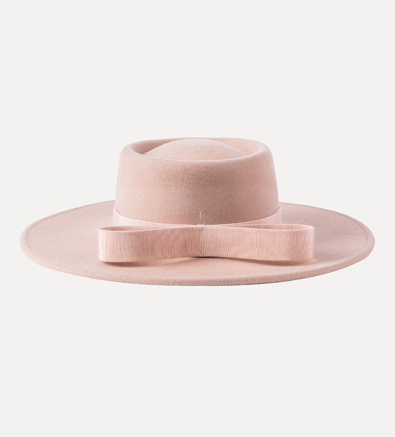 front view of wide brim wool fedora porkpie hat for women