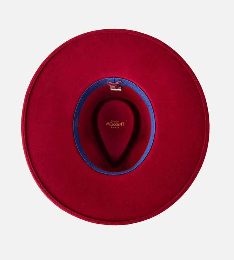 inside view of red fedora with bowknot for womens