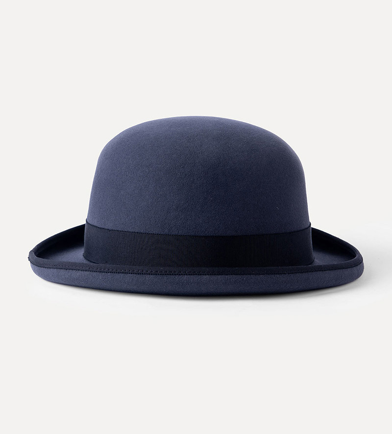 side view of black bowler hat for mens