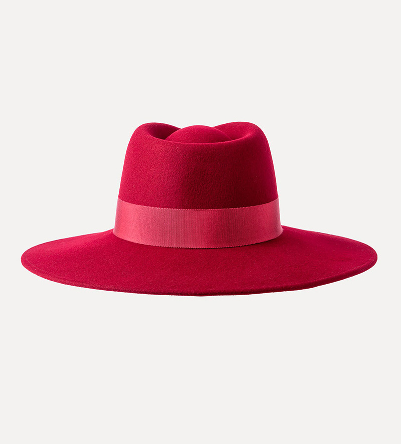 side view of red fedora with bowknot for womens