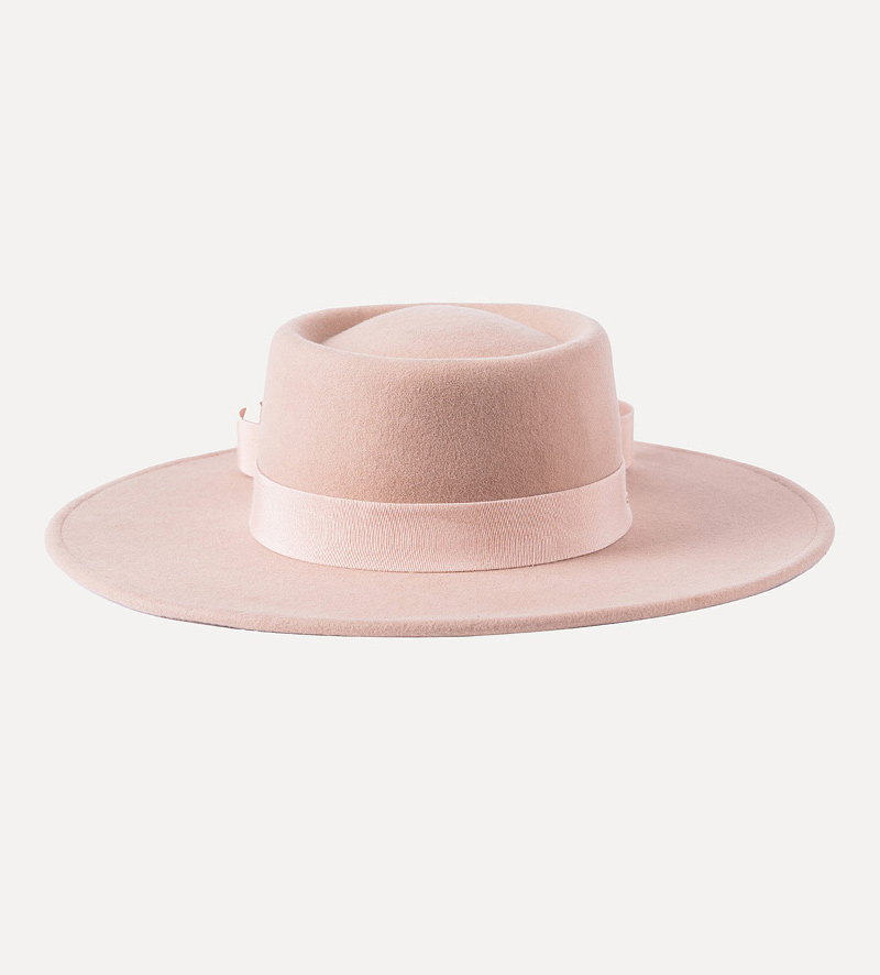 back view of wide brim wool fedora porkpie hat for women