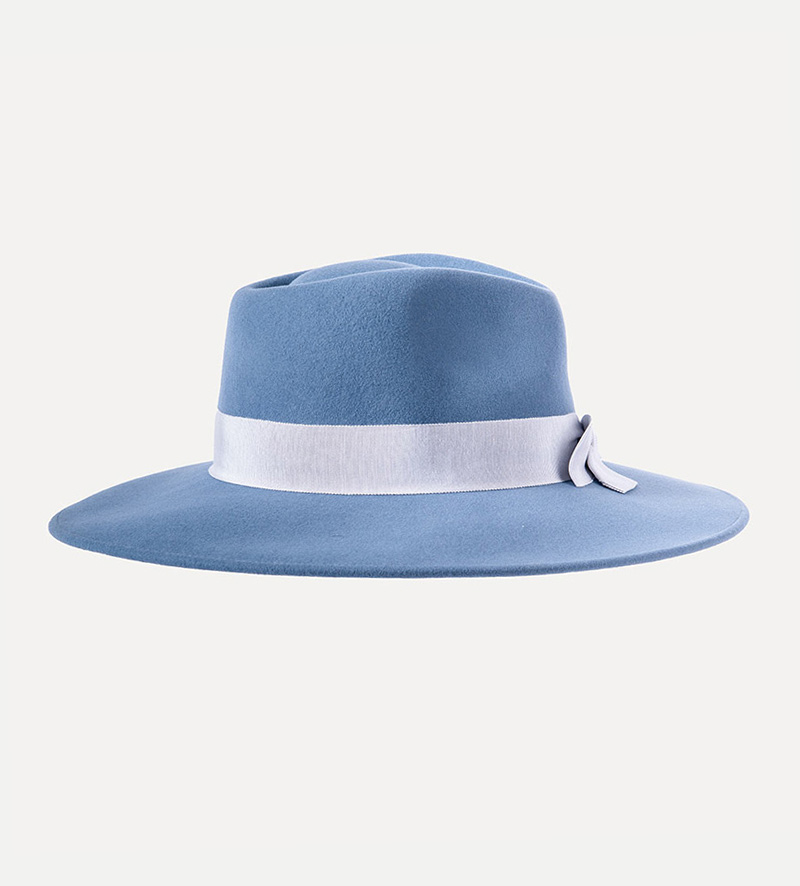 front view of womens wool fedora with bowknot