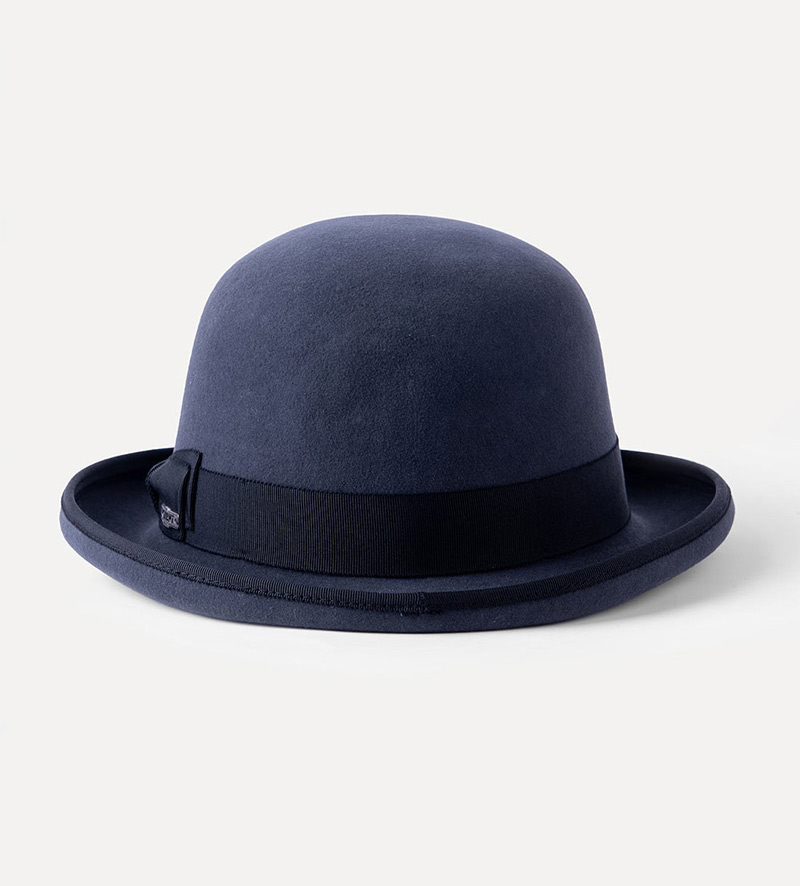 back view of black bowler hat for mens