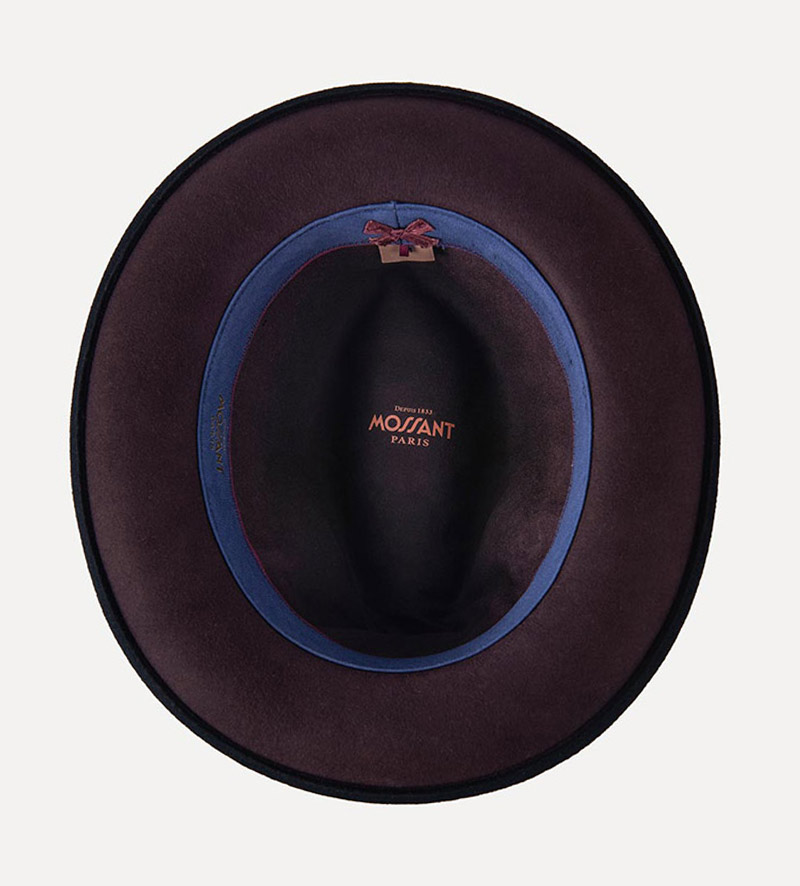 inside view of black small fedora hat for mens