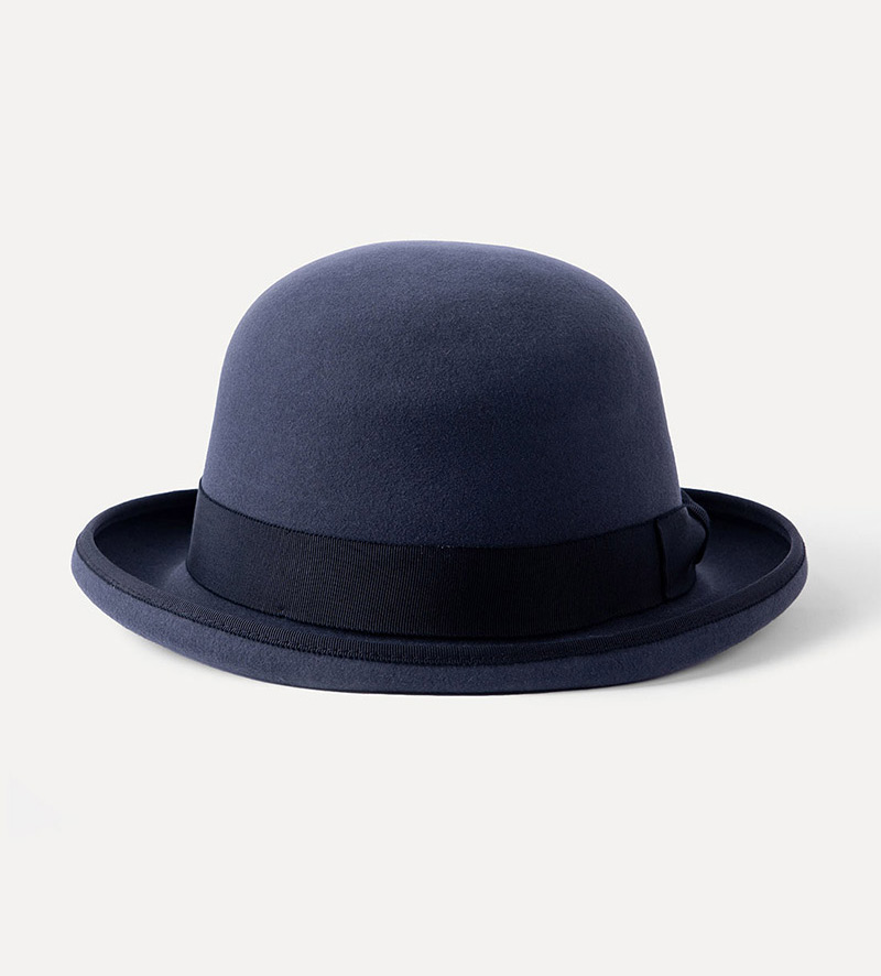 front view of black bowler hat for mens