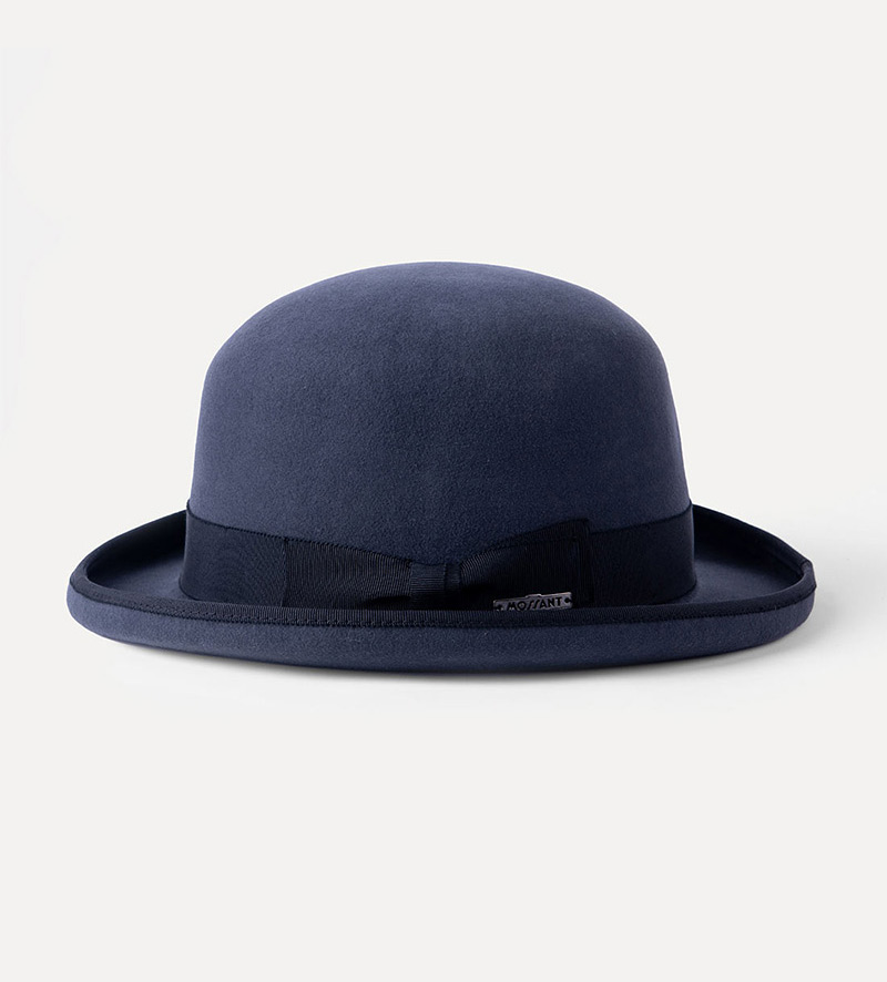 side view of black bowler hat for mens