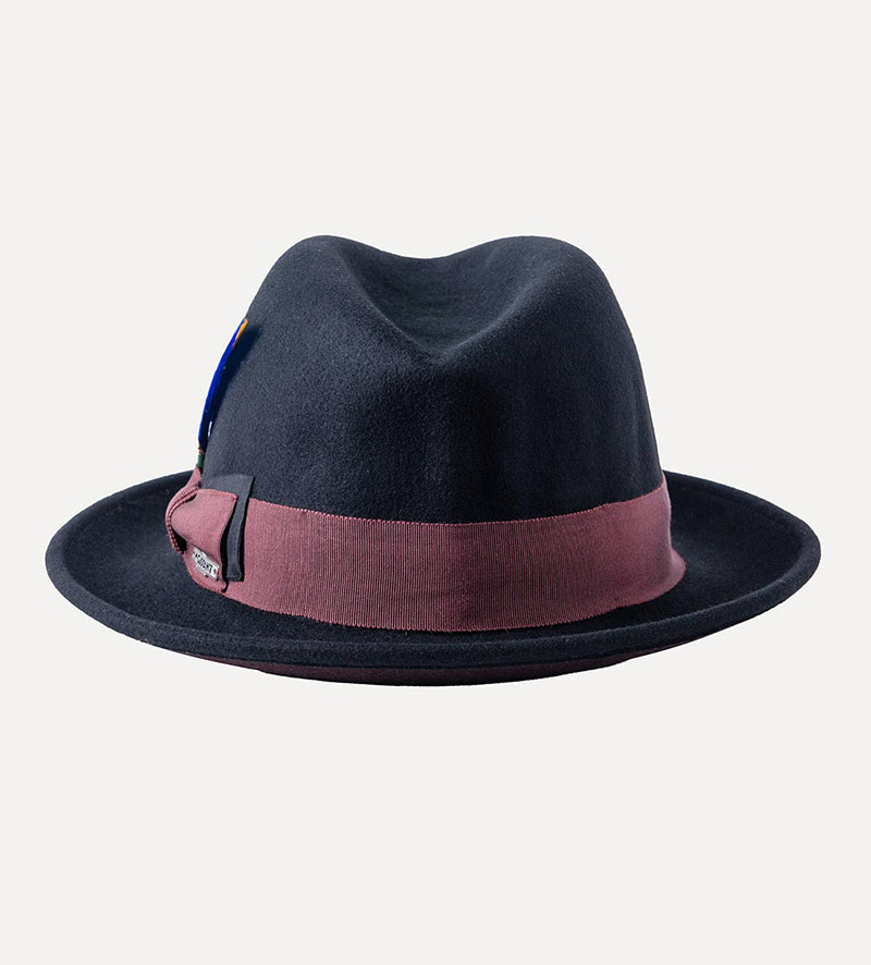 back view of black small fedora hat for mens