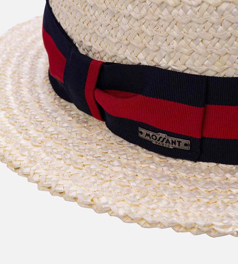 hatband detail of mens straw boater hat
