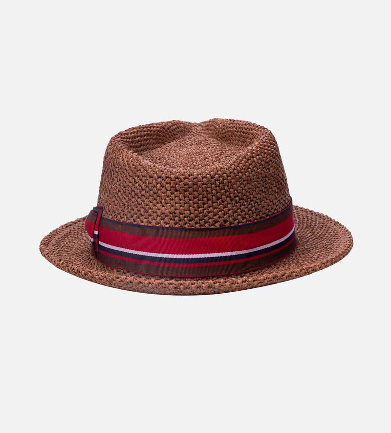 oblique view of raffia straw hat