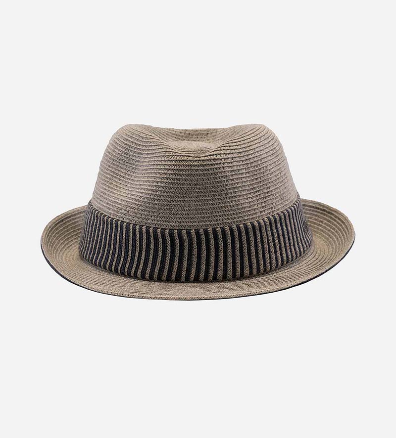 front view of packable straw trilby hat