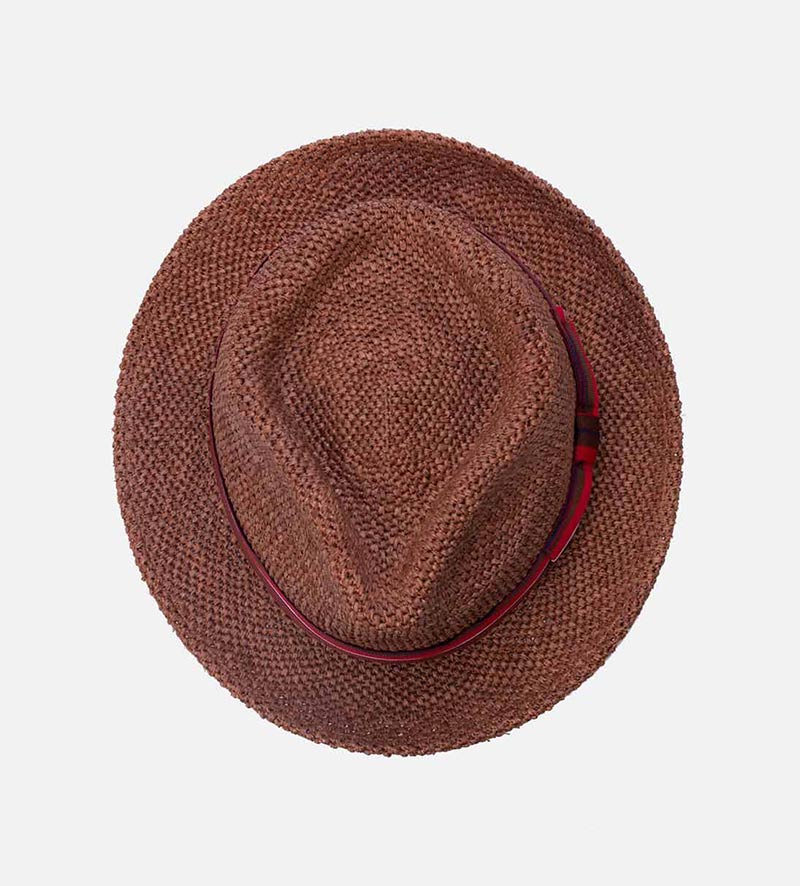 top view of raffia straw hat