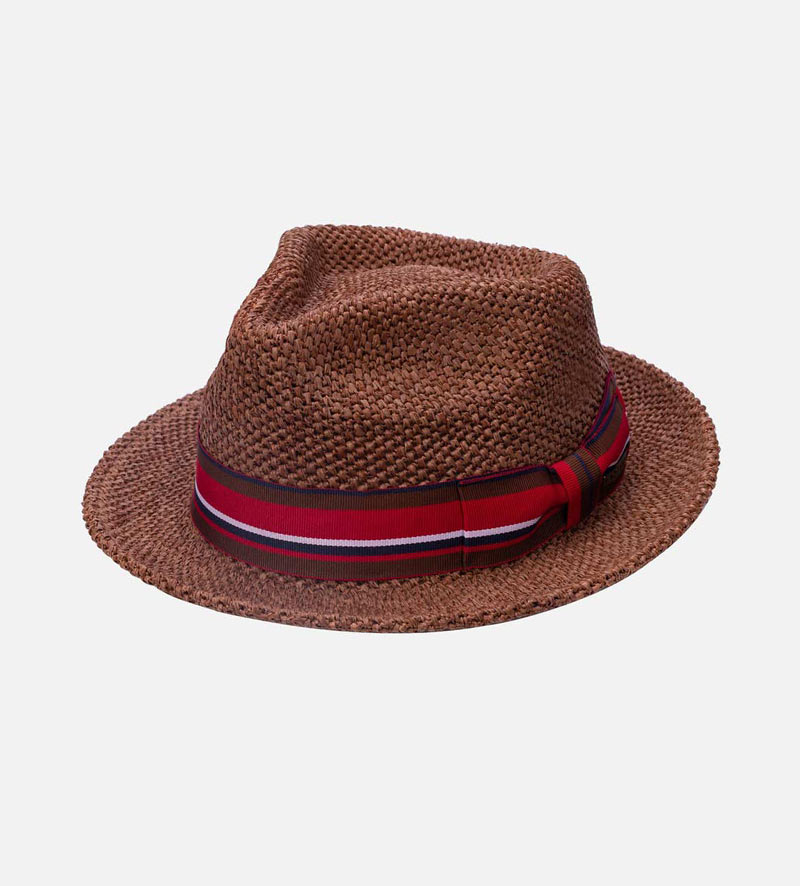 oblique view of raffia straw hat