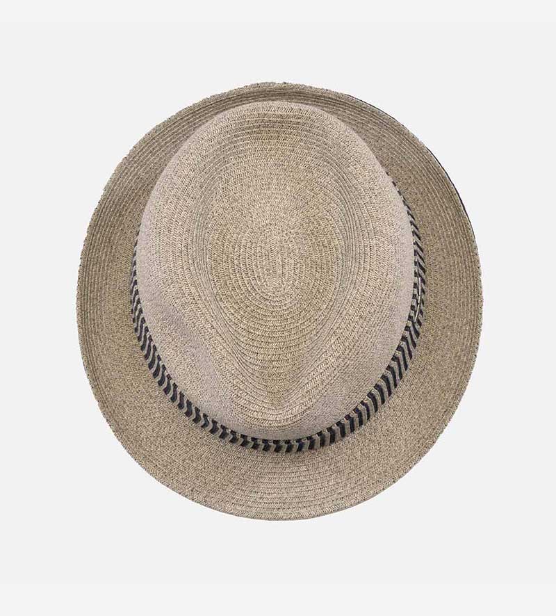 top view of packable straw trilby hat