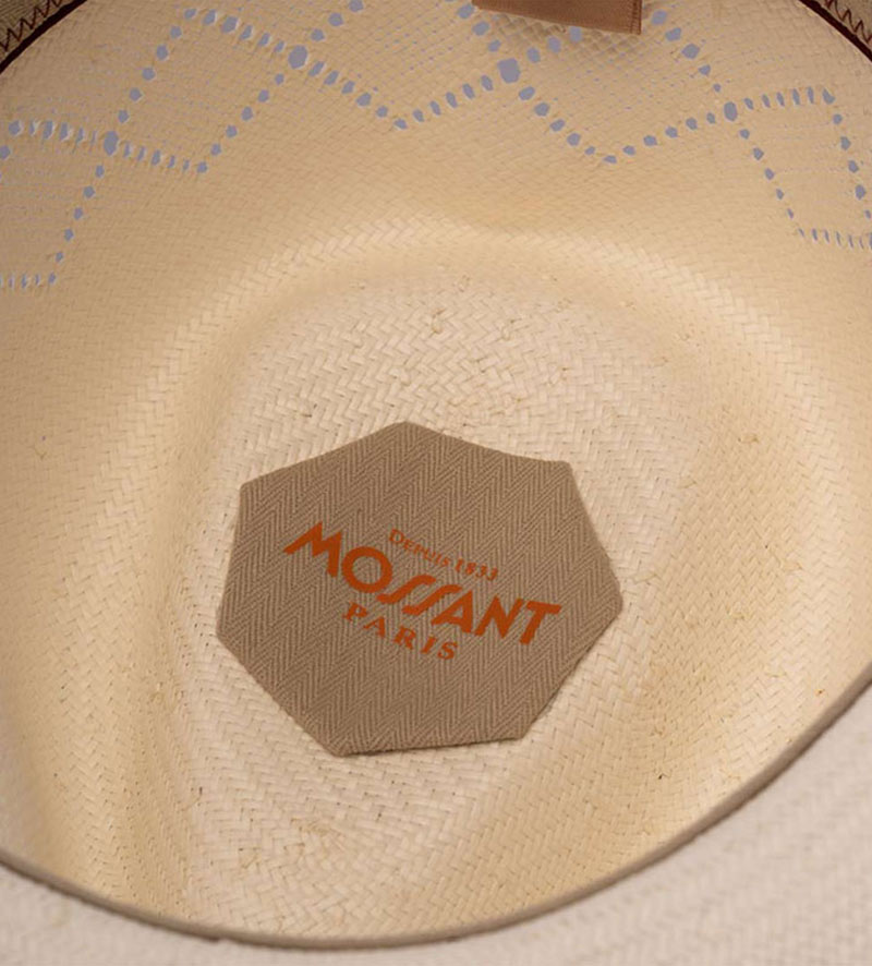inside view of  mens white straw hat
