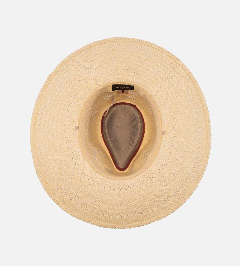 inside view of wide brim straw garden hat