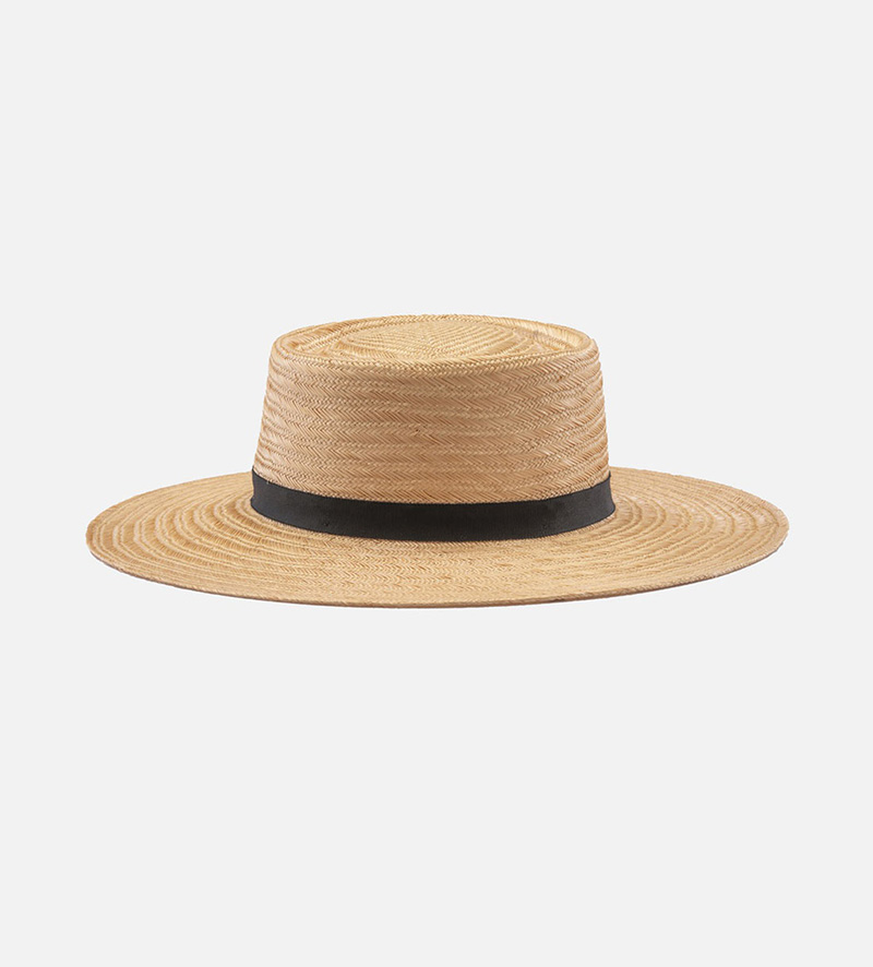 back view of womens wide brim straw hat