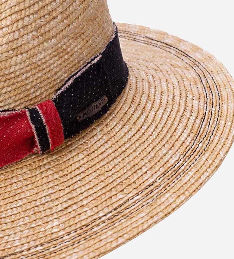 hatband detail of wide brim summer straw hat