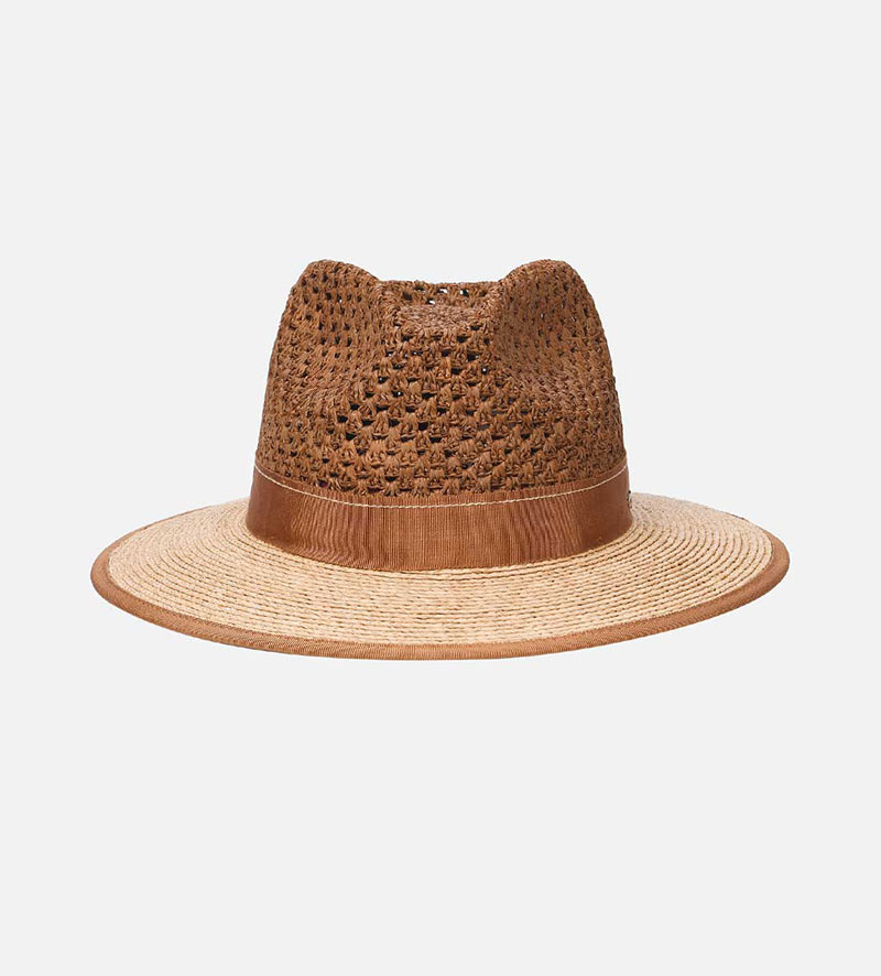 ROUBAIX Raffia Summer Fedora Medium Brim Saddlebrown-Burlywood