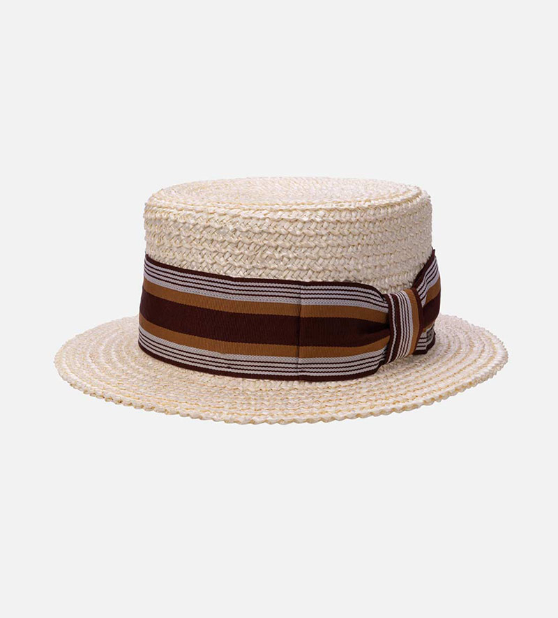 NOAH Wheat Womens Straw Boater Hat Red Strip Band