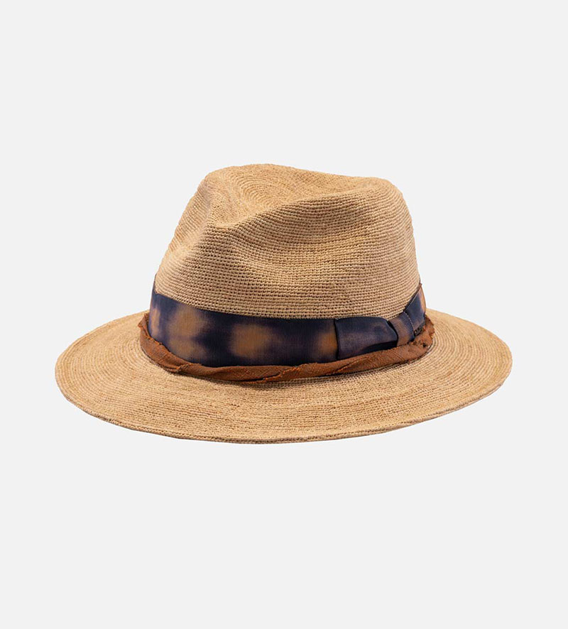 oblique view of raffia sun hat