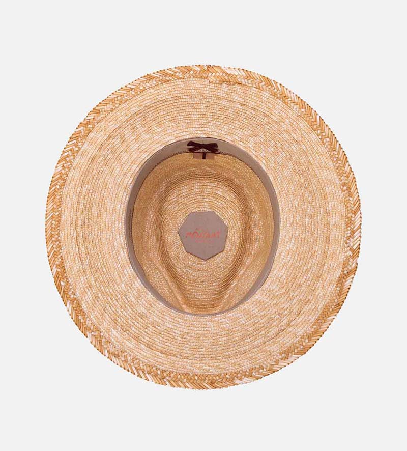 inside view of wide brim straw fedora