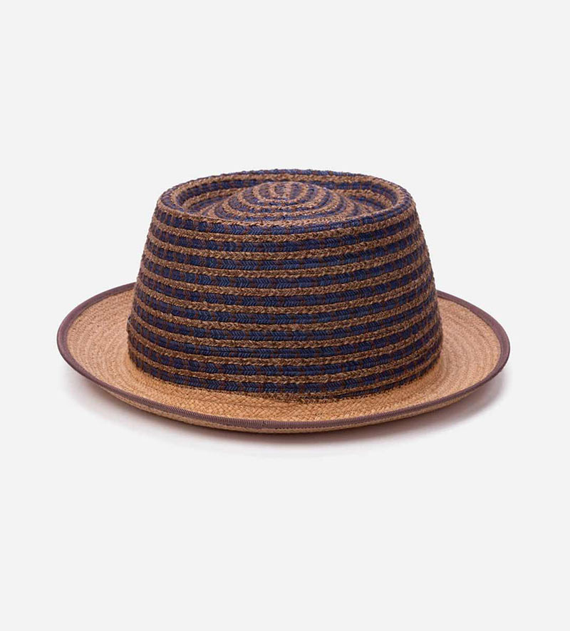 oblique view of round straw hat