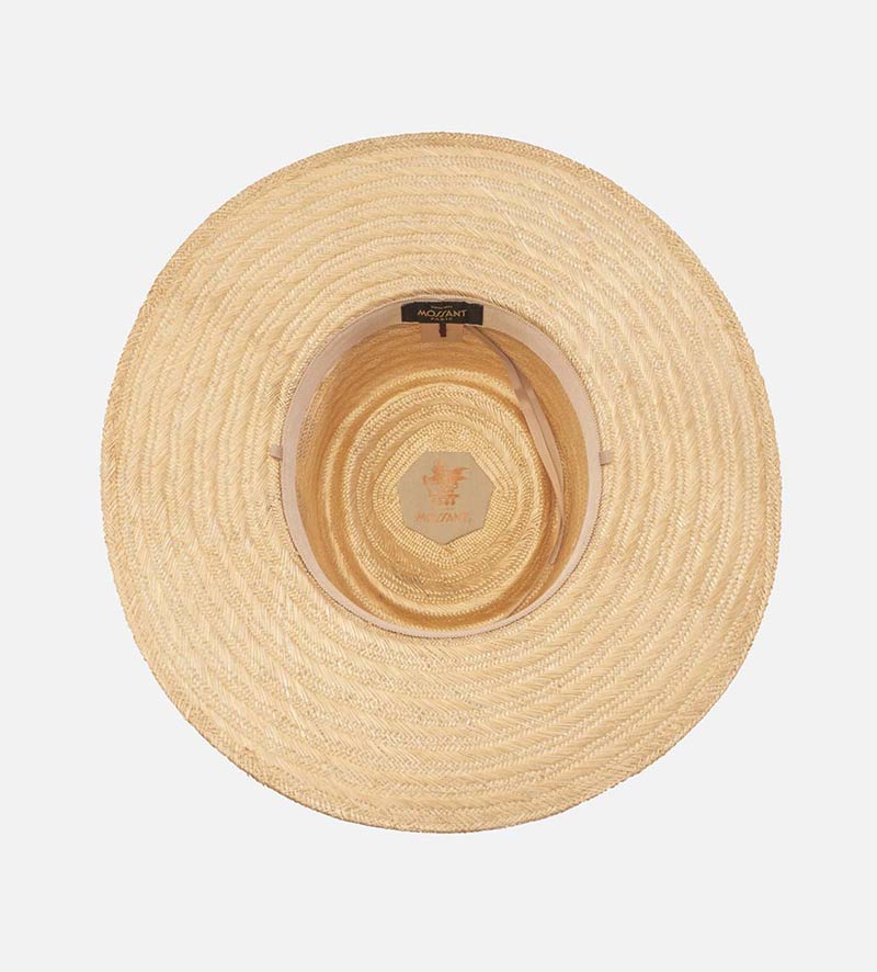 inside view of womens wide brim straw hat