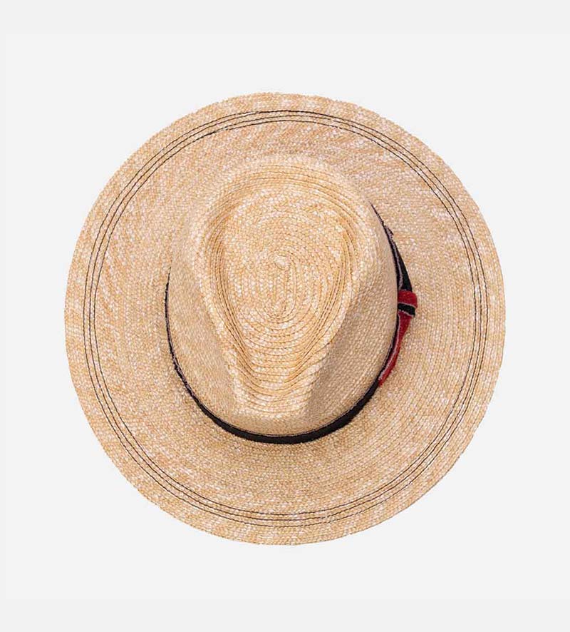 inside view of wide brim summer straw hat