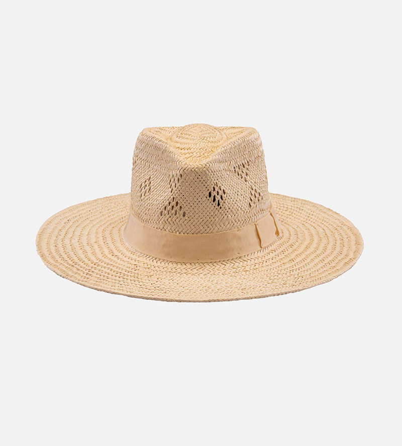 LA ROCHELLE Palm Fiber Fedora Large Brim Straw Garden Hat Cornsilk