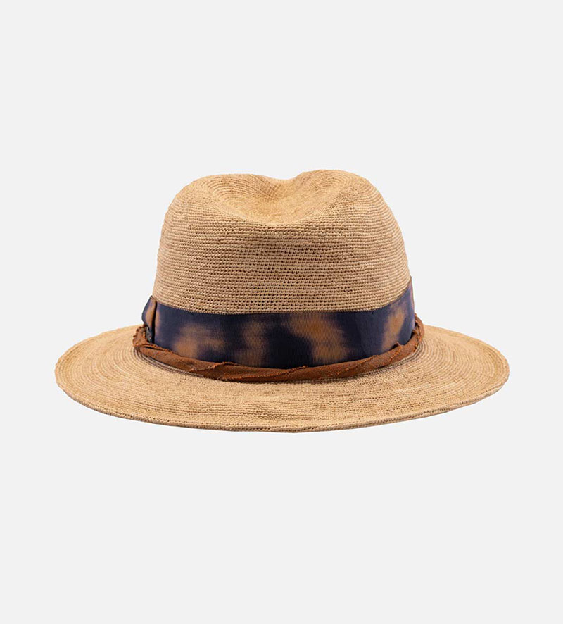 side view of raffia sun hat