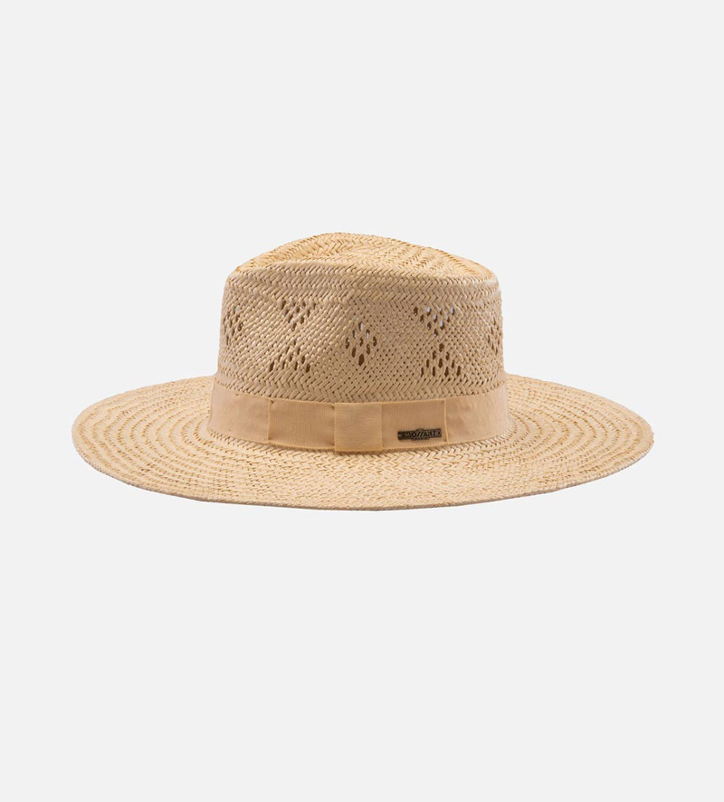side view of wide brim straw garden hat