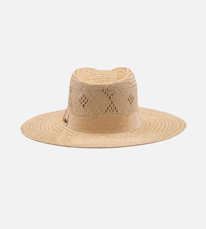 side view of wide brim straw garden hat