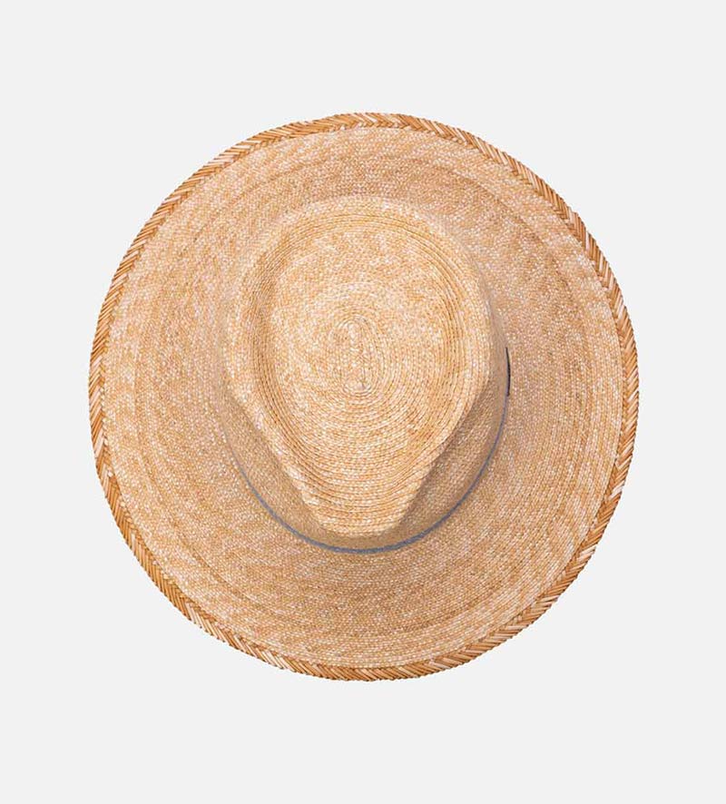 top view of wide brim straw fedora