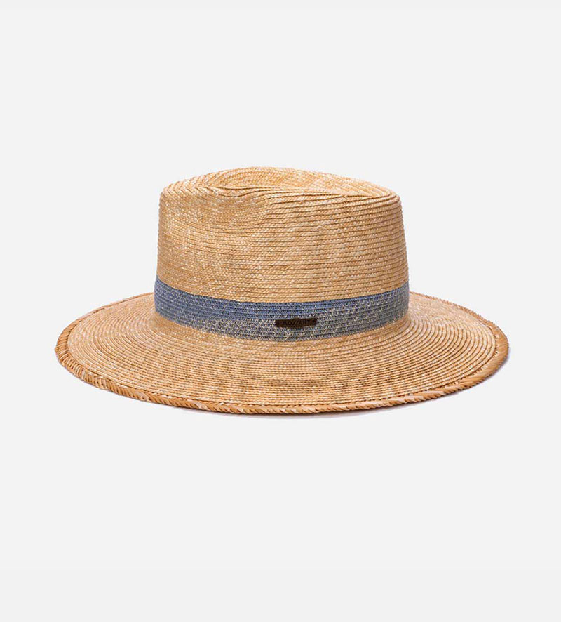 side view of wide brim straw fedora