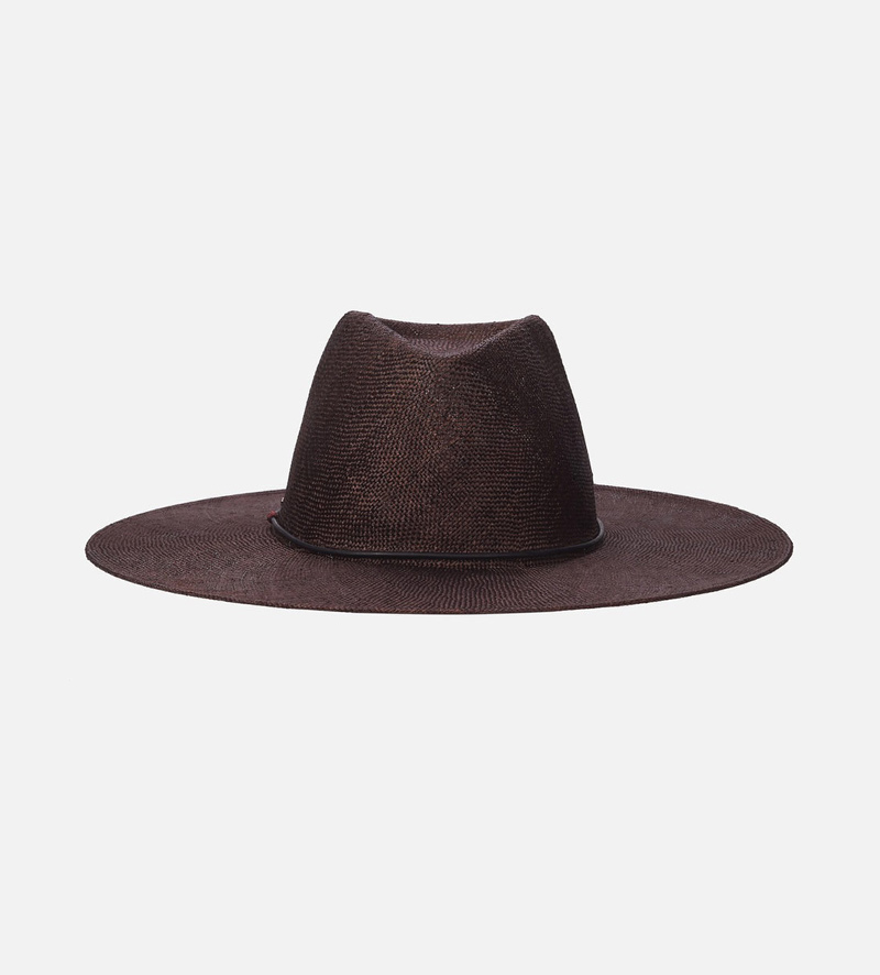 VESTA Hemp Straw Fedora Wide Brim Sun Hat Saddlebrown